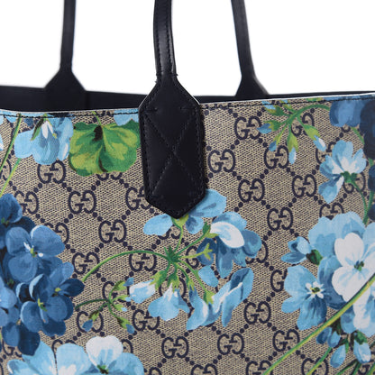 Gucci GG Supreme Monogram Blooms Medium Reversible Tote Beige Blue Navy 9 of 10