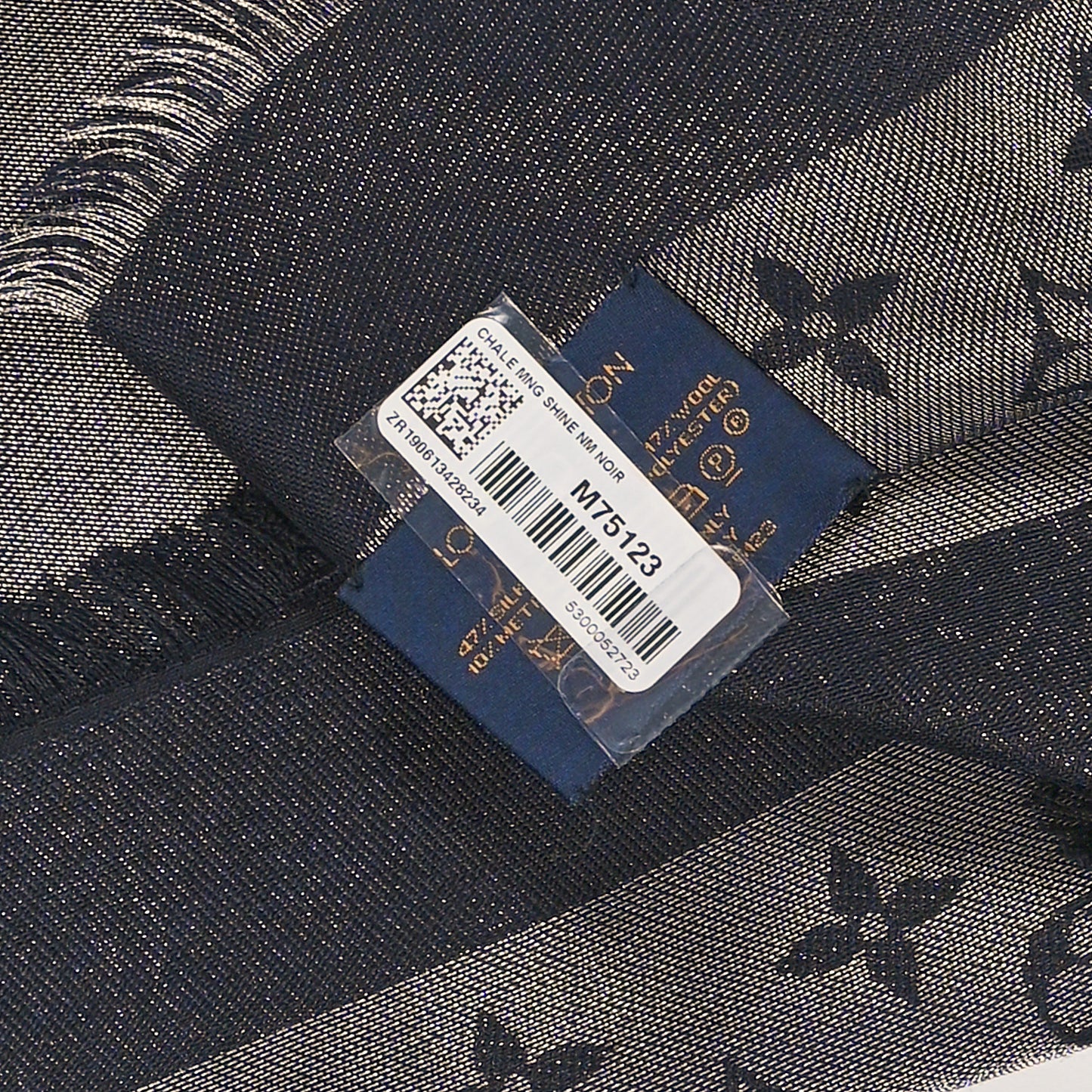 Silk Lurex Wool Monogram Shine Shawl Black