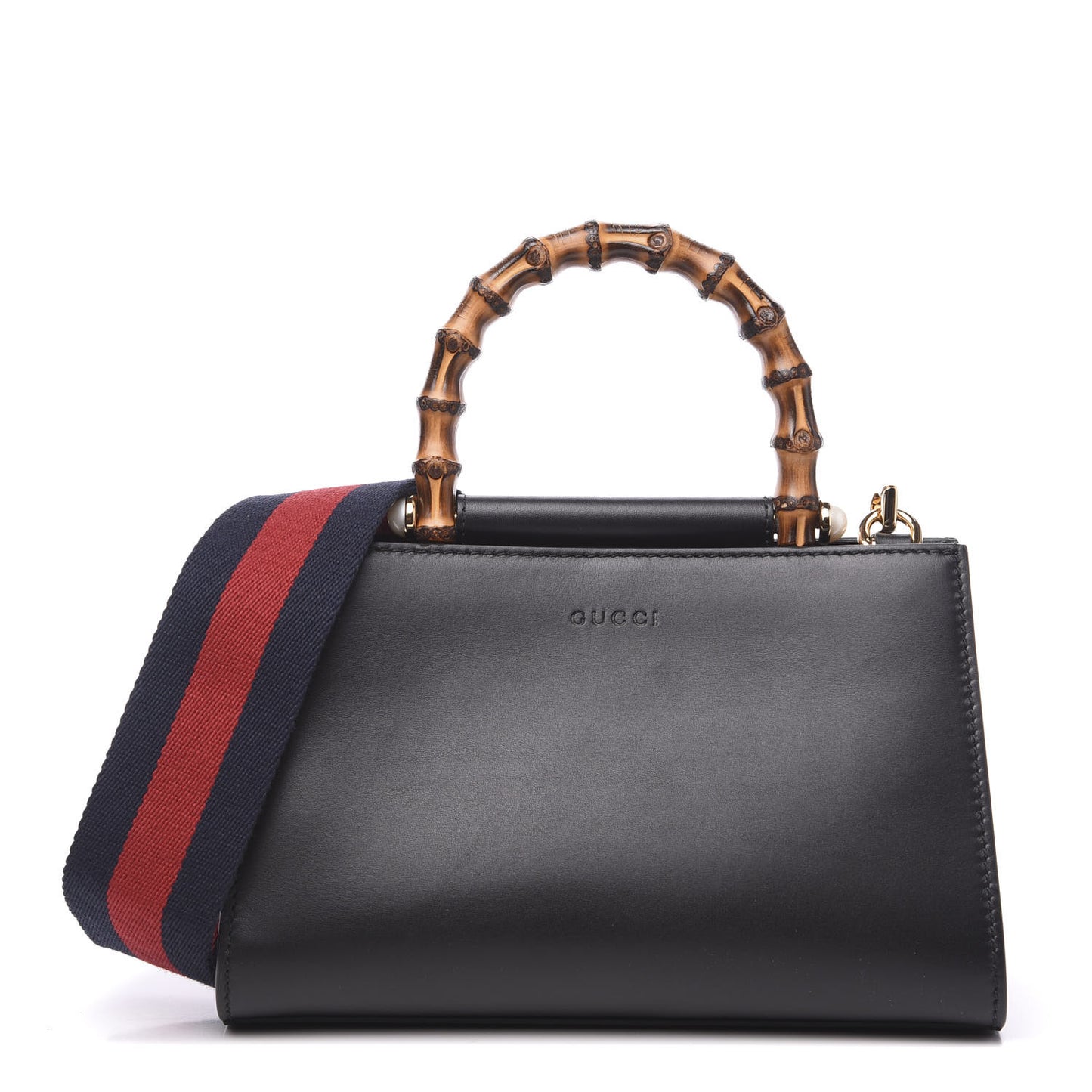 Nappa Bamboo Web Mini Nymphaea Top Handle Bag Black