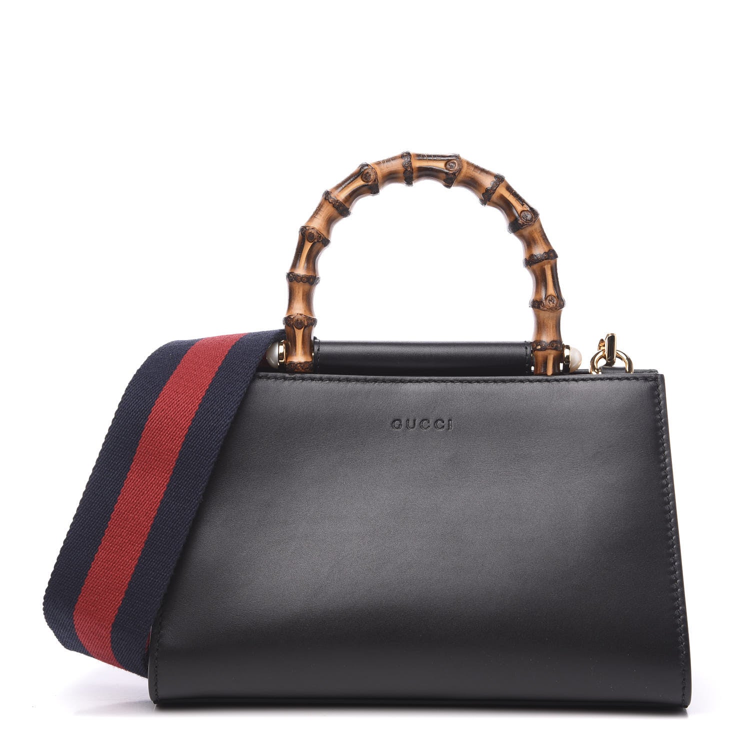 Gucci Nappa Bamboo Web Mini Nymphaea Top Handle Bag Black 1 of 9