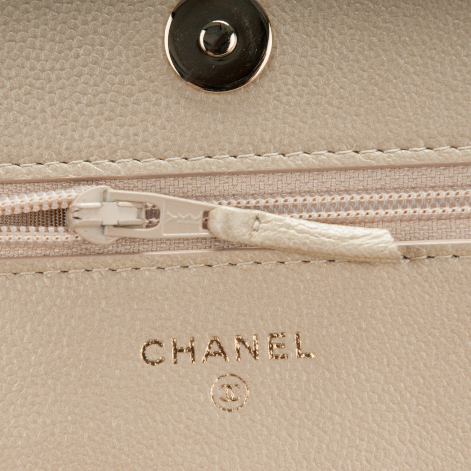 Chanel Caviar Quilted Boy Wallet On Chain WOC Light Gold 5 of 9