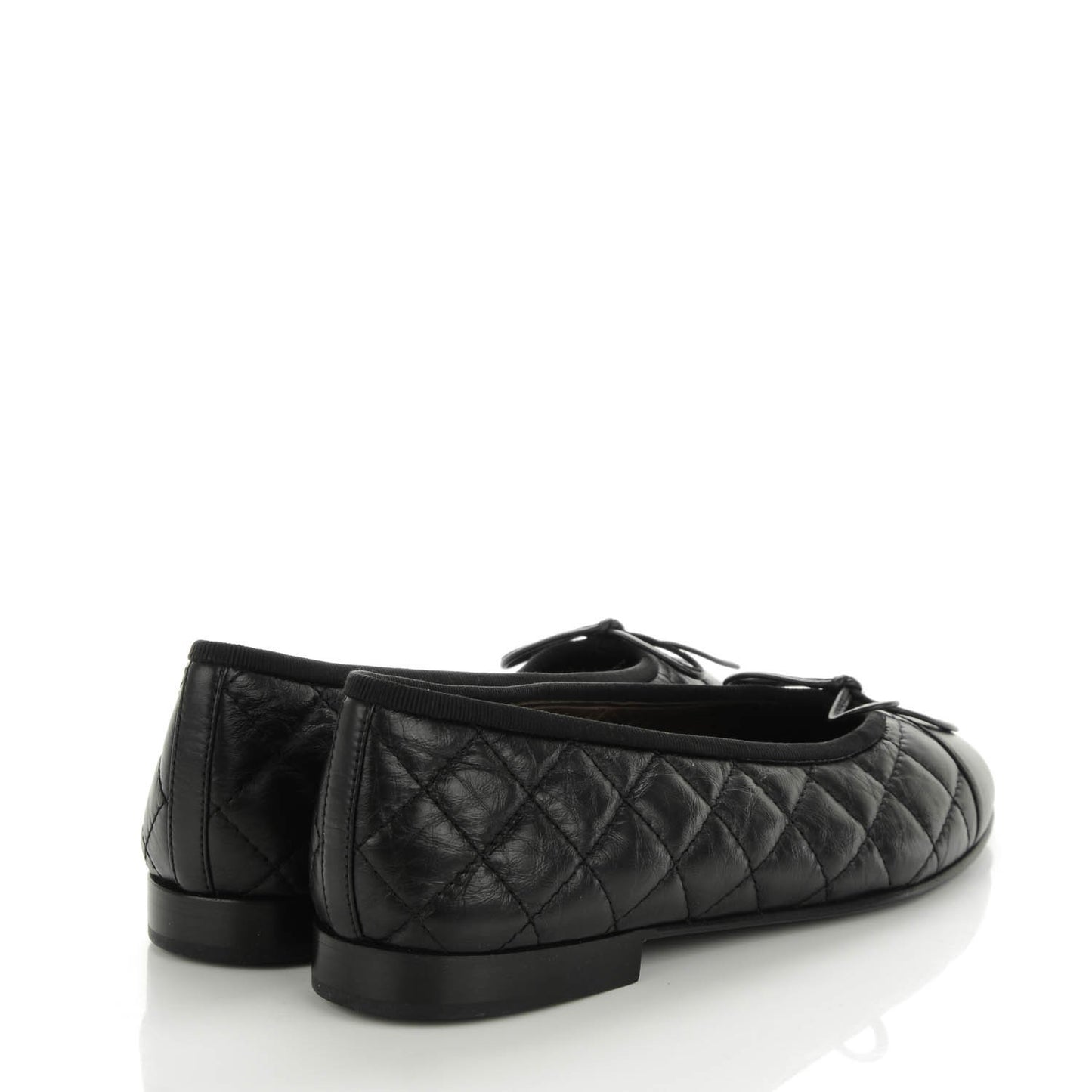 Aged Calfskin Quilted CC Cap Toe Ballerina Flats 36.5 Black