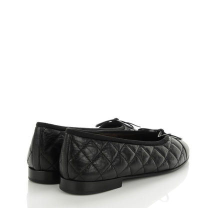 Chanel Aged Calfskin Quilted CC Cap Toe Ballerina Flats 36.5 Black 4 of 7