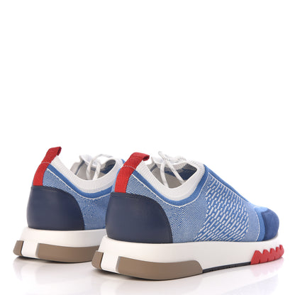 Hermes Knit Goatskin Mens Addict Sneakers 45 White Blue Jean 4 of 8