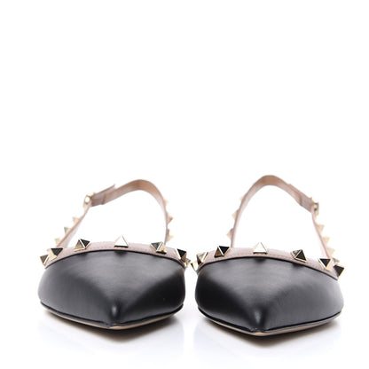 Valentino Garavani Nappa Rockstud Slingback Flats 38.5 Black Poudre 2 of 8