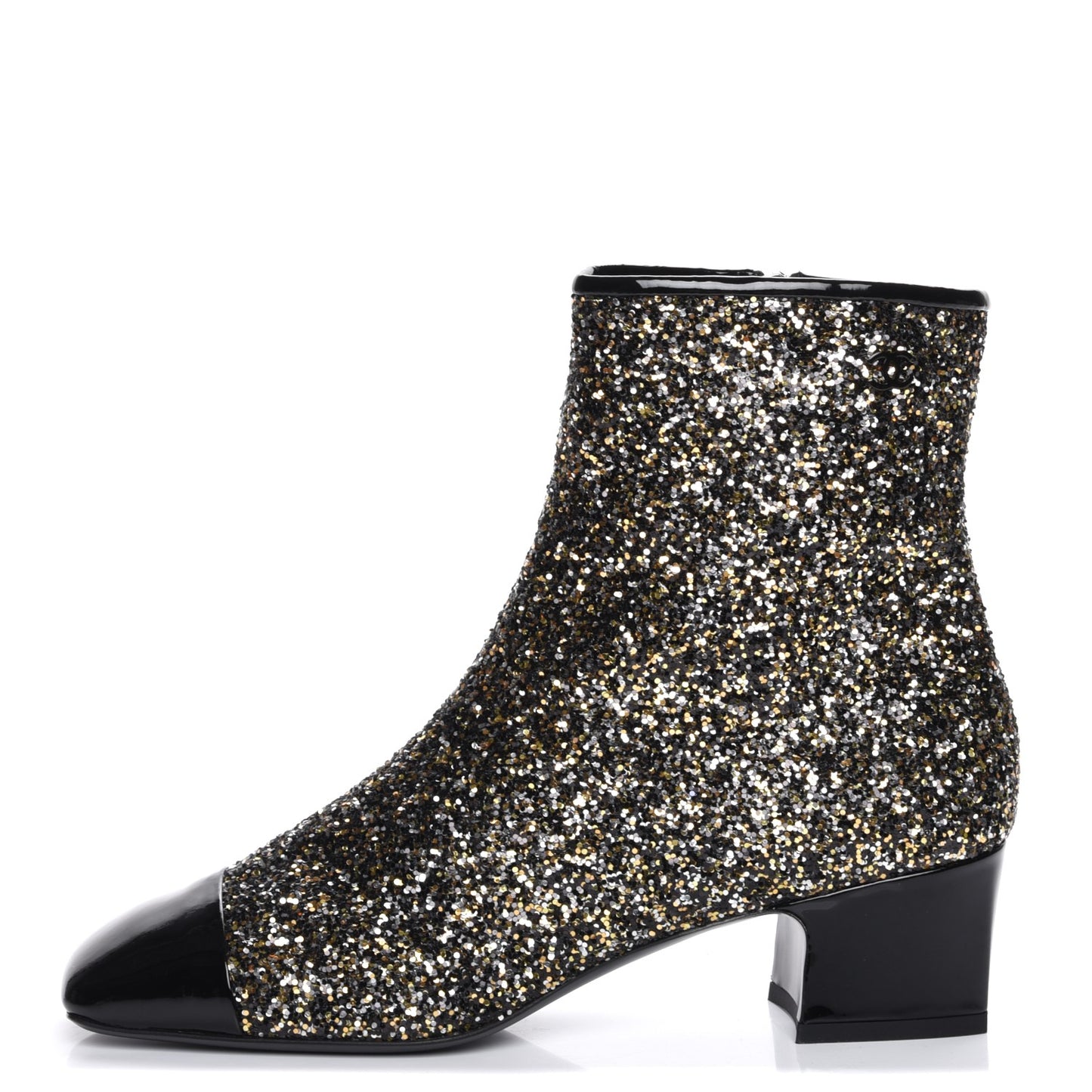 Glitter Patent Cap Toe Short Boots 40 Bronze Black