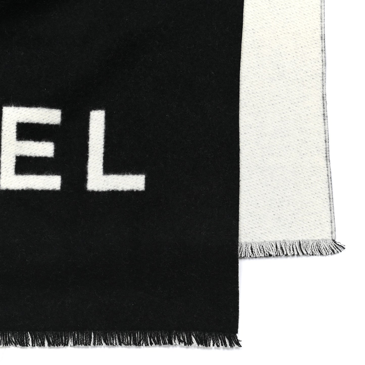 Cashmere CC Fringe Stole Black White