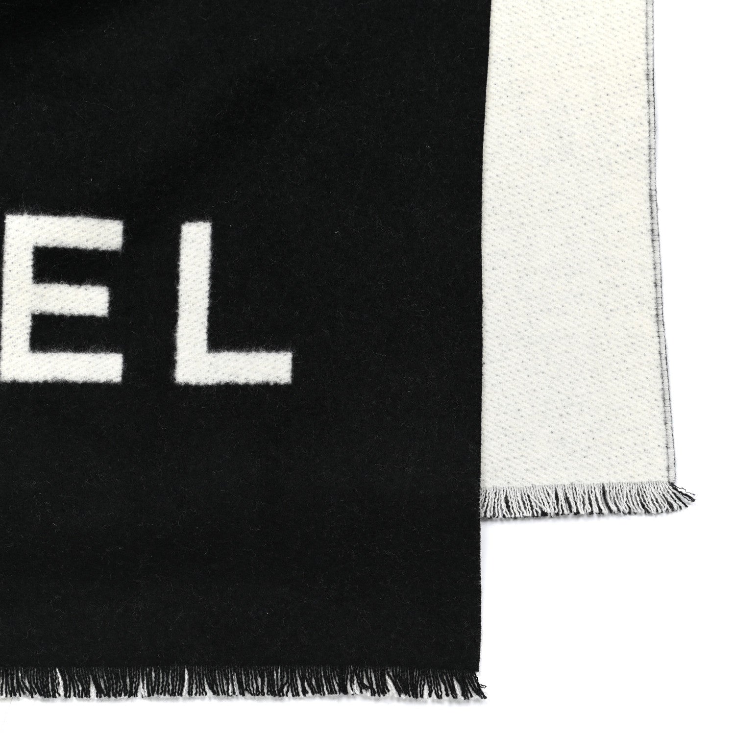 Chanel Cashmere CC Fringe Stole Black White 3 of 4
