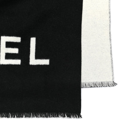 Chanel Cashmere CC Fringe Stole Black White 3 of 4