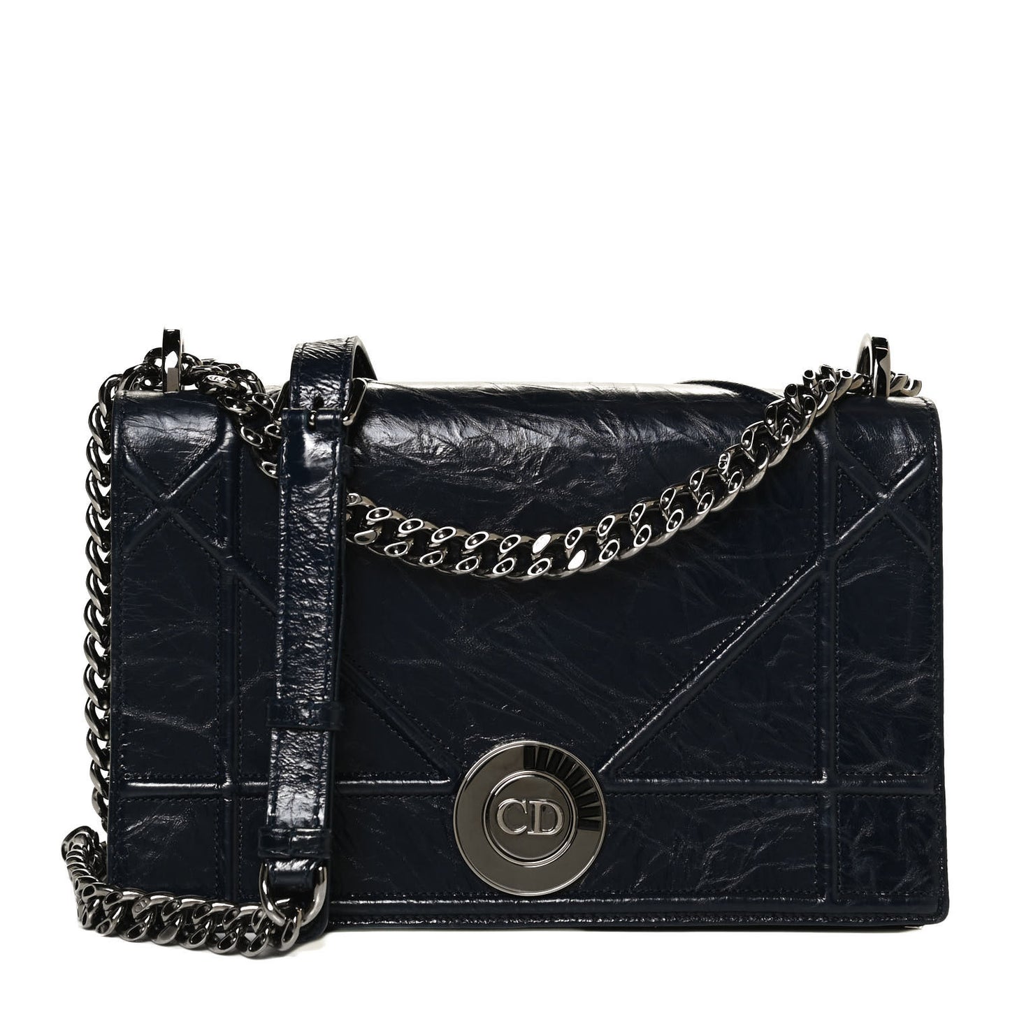 Crinkled Lambskin Cannage Medium Diorama Flap Bag Navy