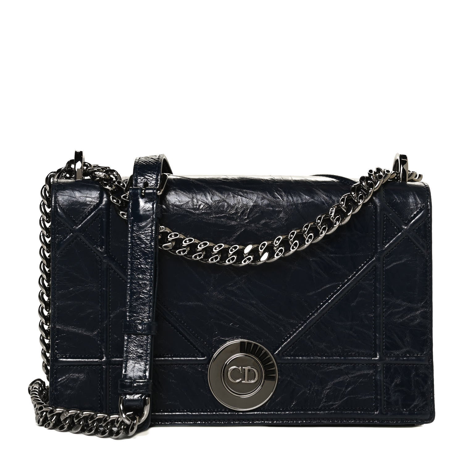 Christian Dior Crinkled Lambskin Cannage Medium Diorama Flap Bag Navy 1 of 11