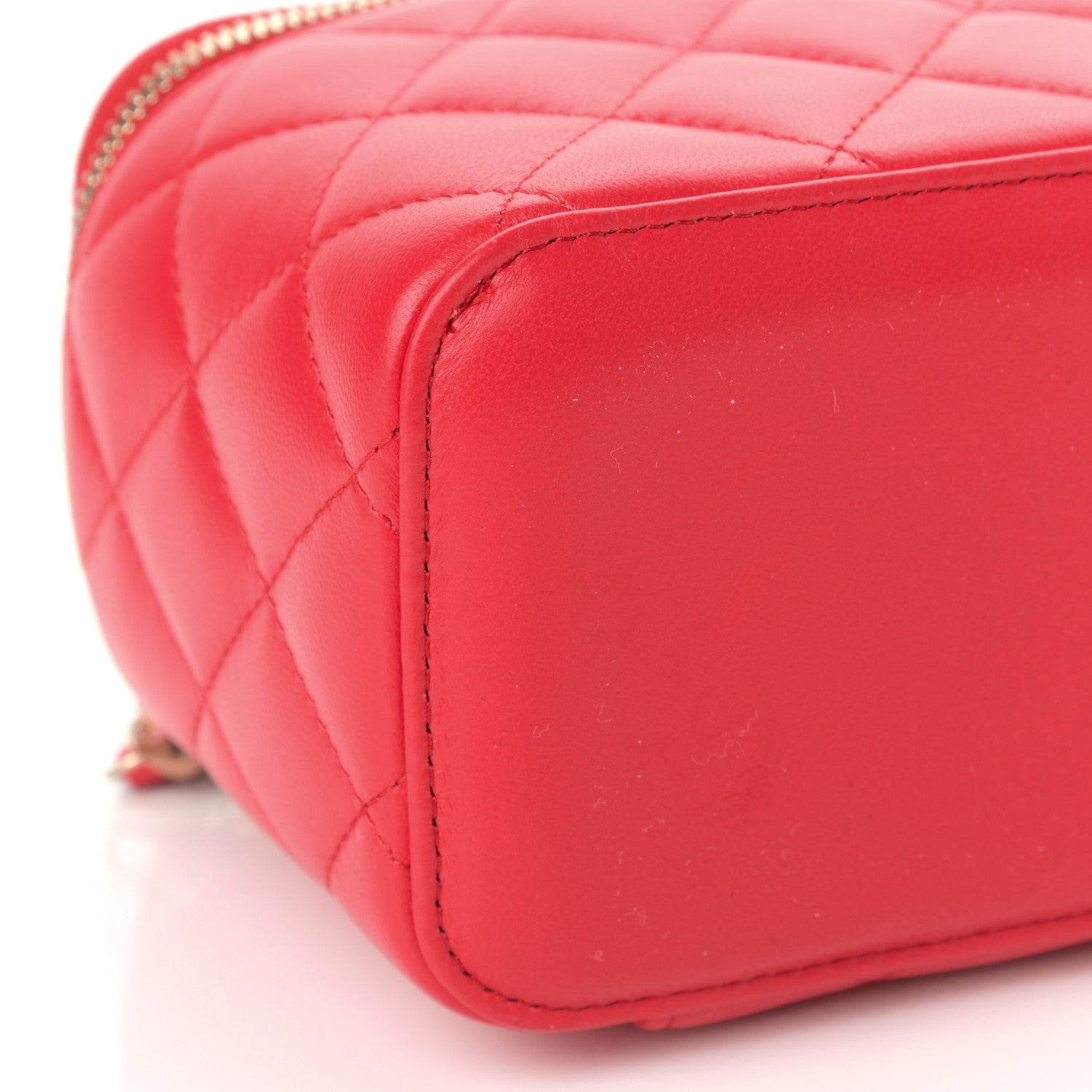 Chanel Lambskin Quilted Pearl Crush Small Vanity Case With Chain Red 8 of 9