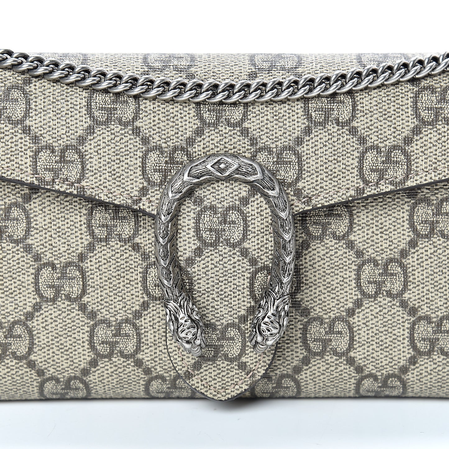 GG Supreme Monogram Dionysus Chain Clutch Wallet Beige Taupe