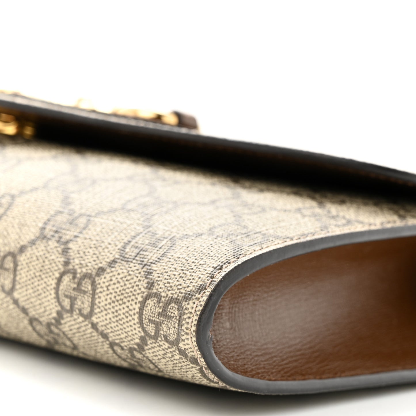 GG Supreme Monogram Azalea Calfskin Web Small Horsebit 1955 Crossbody Bag Beige Ebony Brown Sugar
