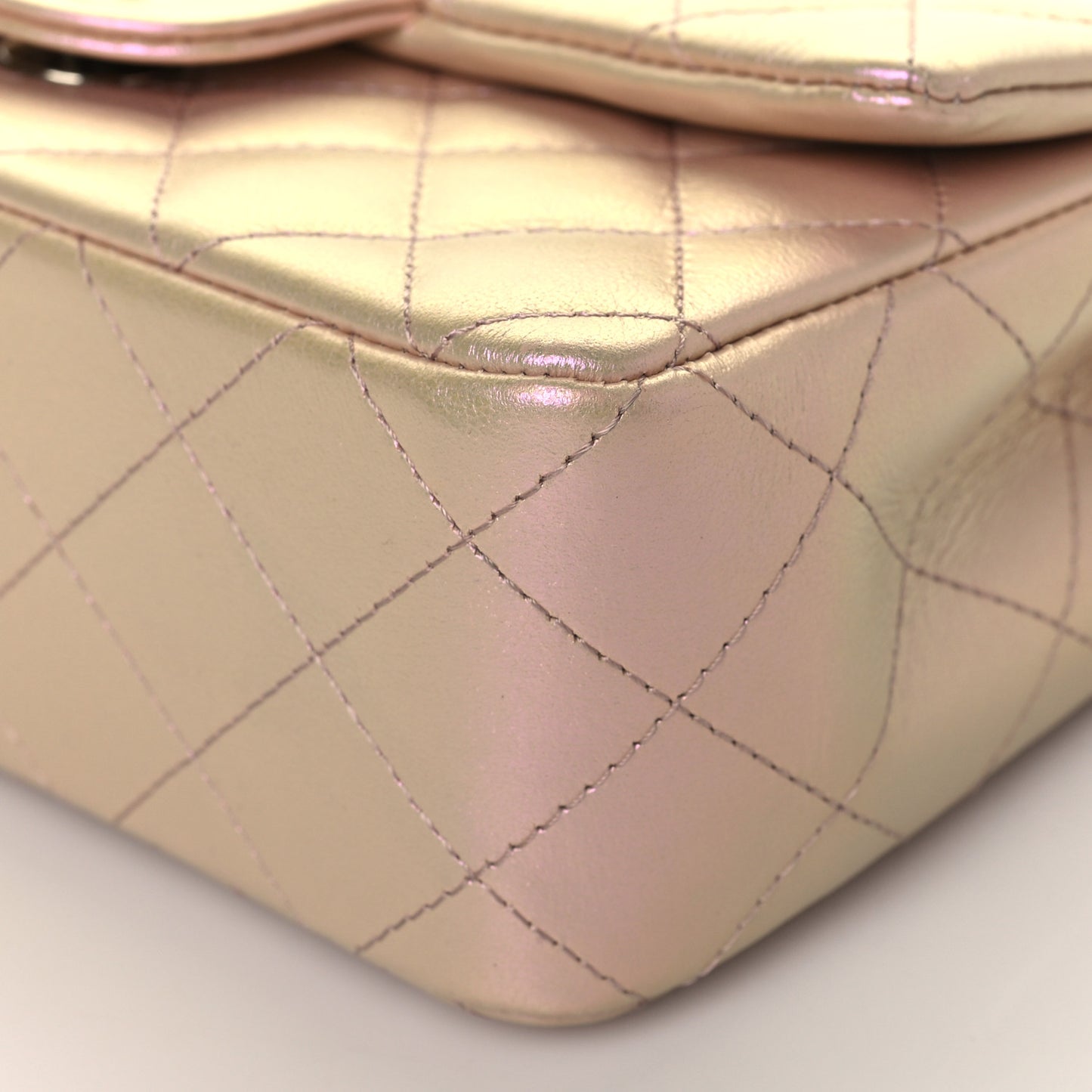 Iridescent Calfskin Quilted Mini Rectangular Flap Pink