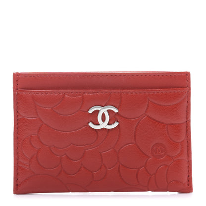 Chanel Lambskin Camellia Embossed Card Holder Red 1 of 11