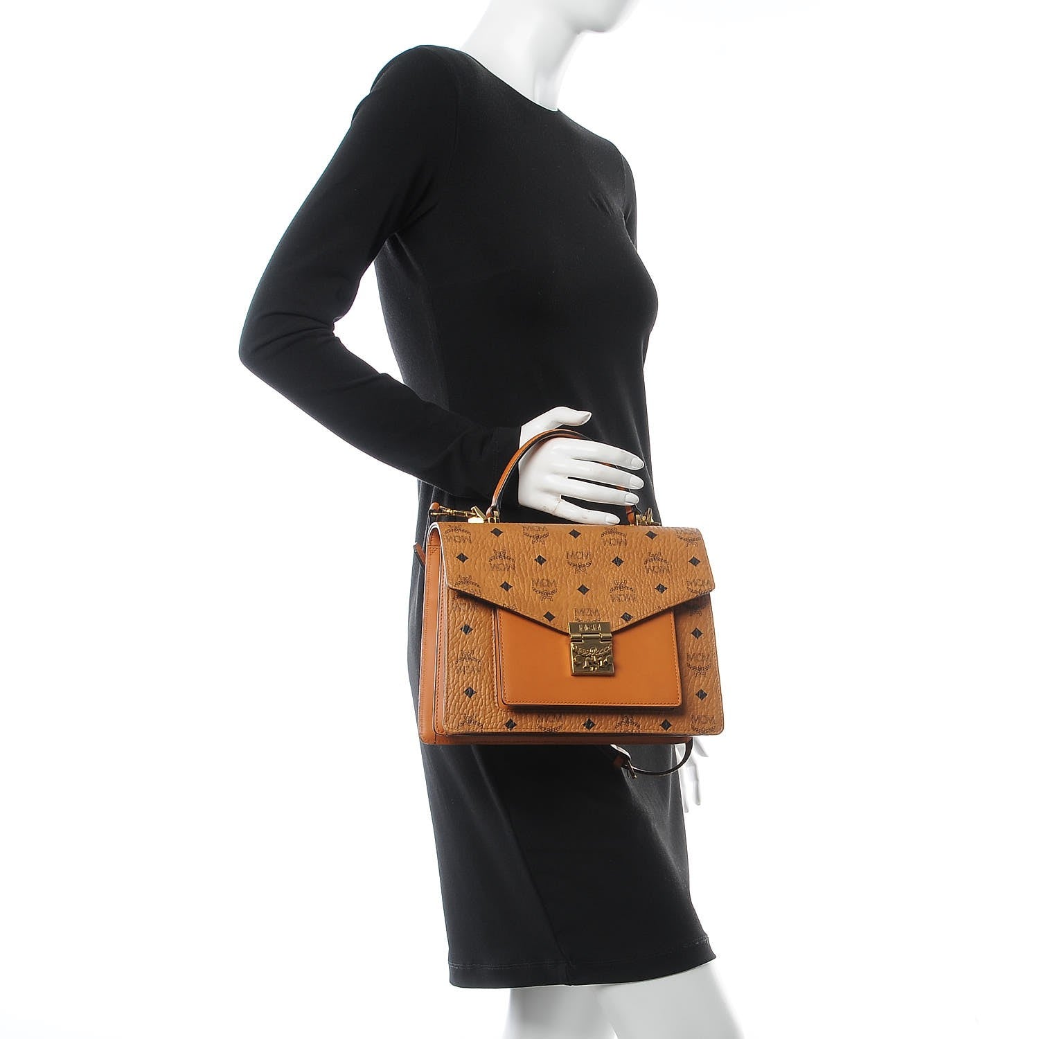 MCM Visetos Medium Patricia Satchel Cognac 3 of 20