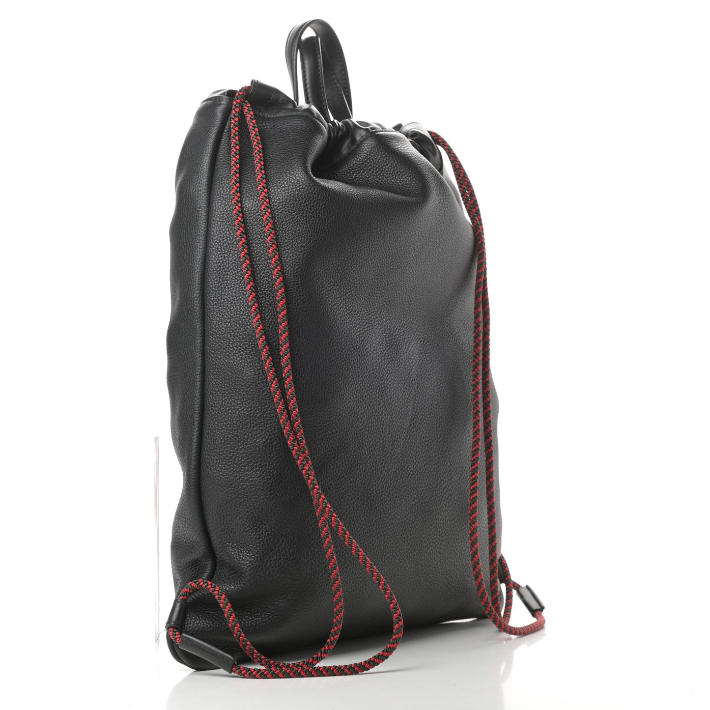 Calfskin Logo Drawstring Backpack Black
