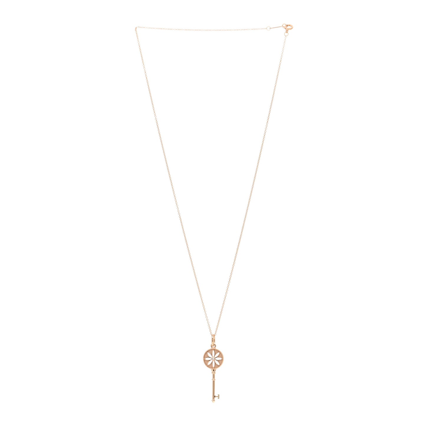 18K Rose Gold Diamond Small Daisy Key Pendant Necklace