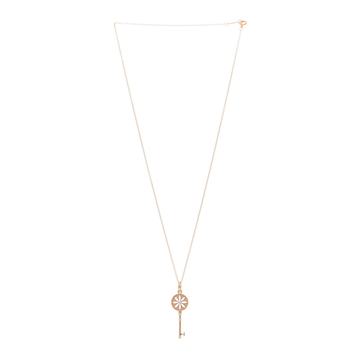 Tiffany 18K Rose Gold Diamond Small Daisy Key Pendant Necklace 2 of 4