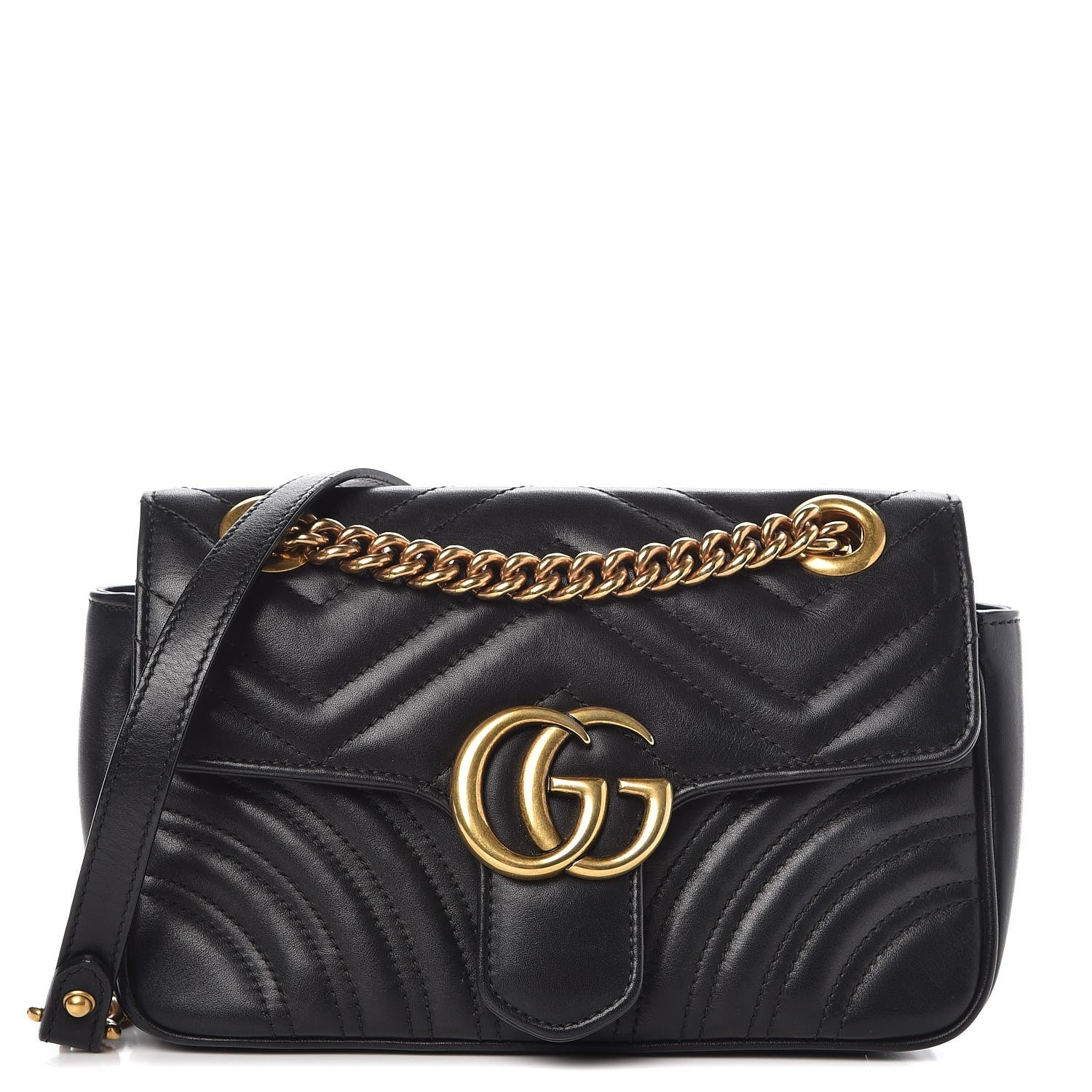 Gucci Calfskin Matelasse Mini GG Marmont Shoulder Bag Black 1 of 14