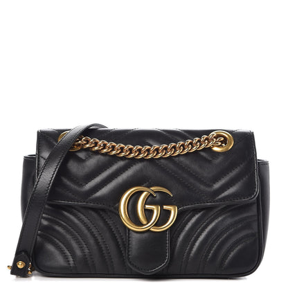 Gucci Calfskin Matelasse Mini GG Marmont Shoulder Bag Black 1 of 14