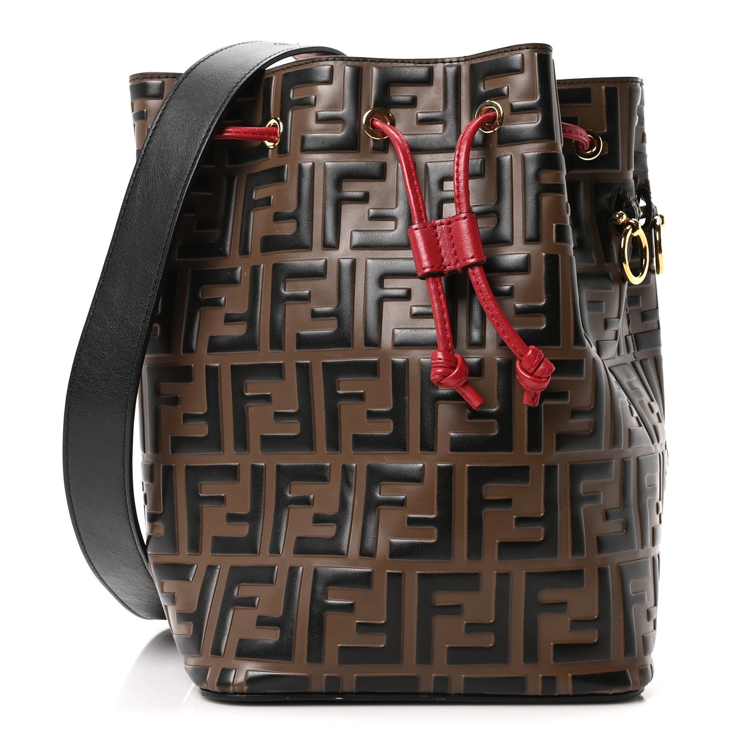 Fendi Vitello Grace F is Fendi Bi-Color FF 1974 Embossed Grande Mon Tresor Bucket Bag Maya Black Fragola 1 of 10