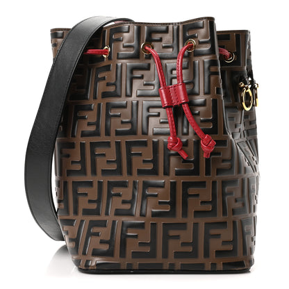 Fendi Vitello Grace F is Fendi Bi-Color FF 1974 Embossed Grande Mon Tresor Bucket Bag Maya Black Fragola 1 of 10
