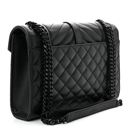 Saint Laurent Grain De Poudre Textured Mixed Matelasse Triquilt Medium Monogram Monochrome Satchel Black 3 of 10