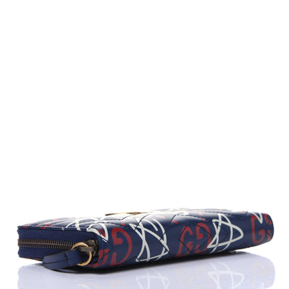 Gucci Calfskin Matelasse GucciGhost GG Marmont Zip Around Wallet Blue Agata Hibiscus Red 4 of 12