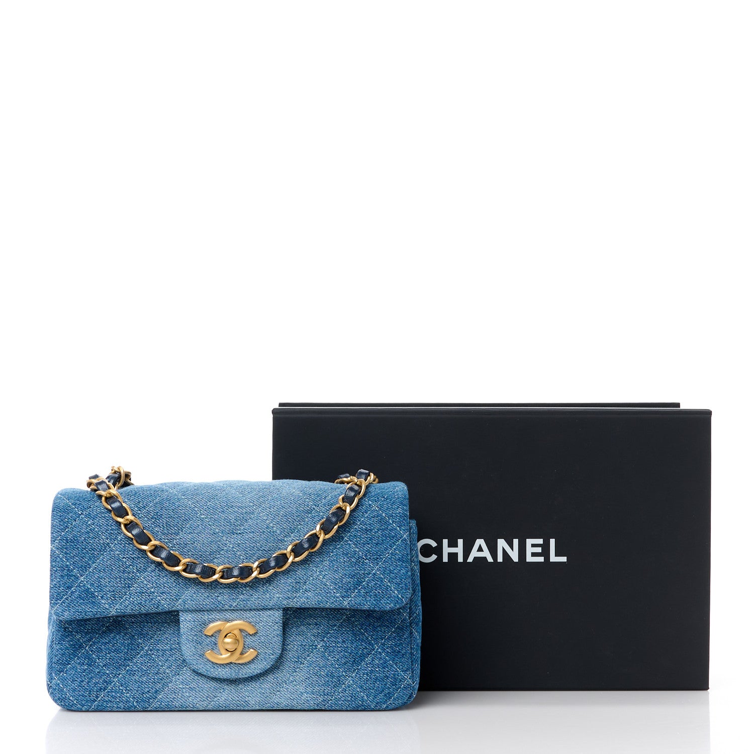 Chanel Washed Denim Quilted Mini Rectangular Flap Blue 12 of 12