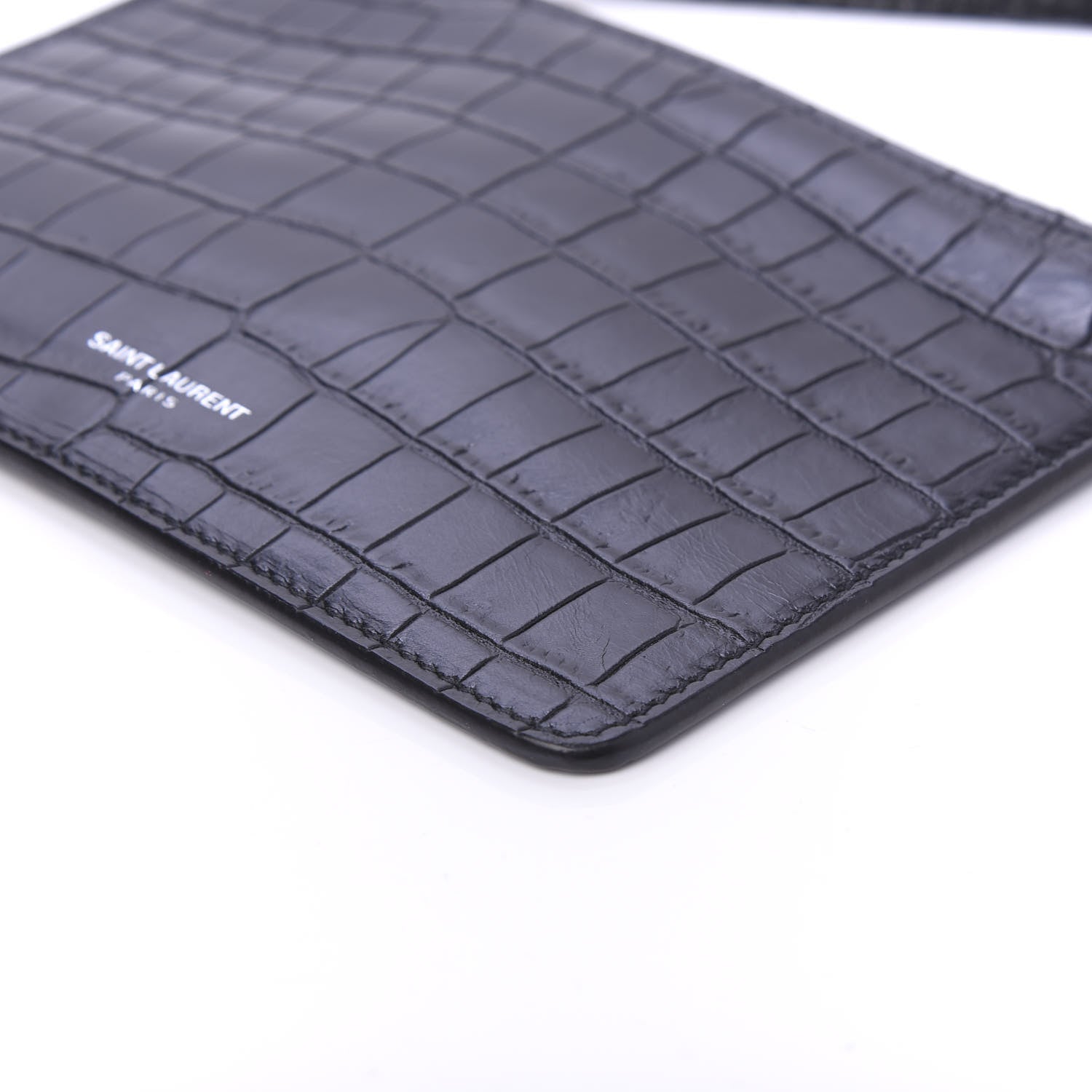 Saint Laurent Calfskin Crocodile Embossed East Side Zip Pouch Black 7 of 9