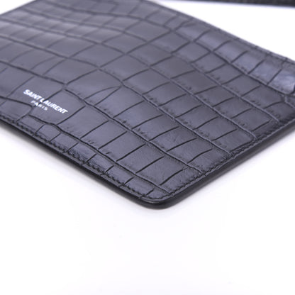 Saint Laurent Calfskin Crocodile Embossed East Side Zip Pouch Black 7 of 9