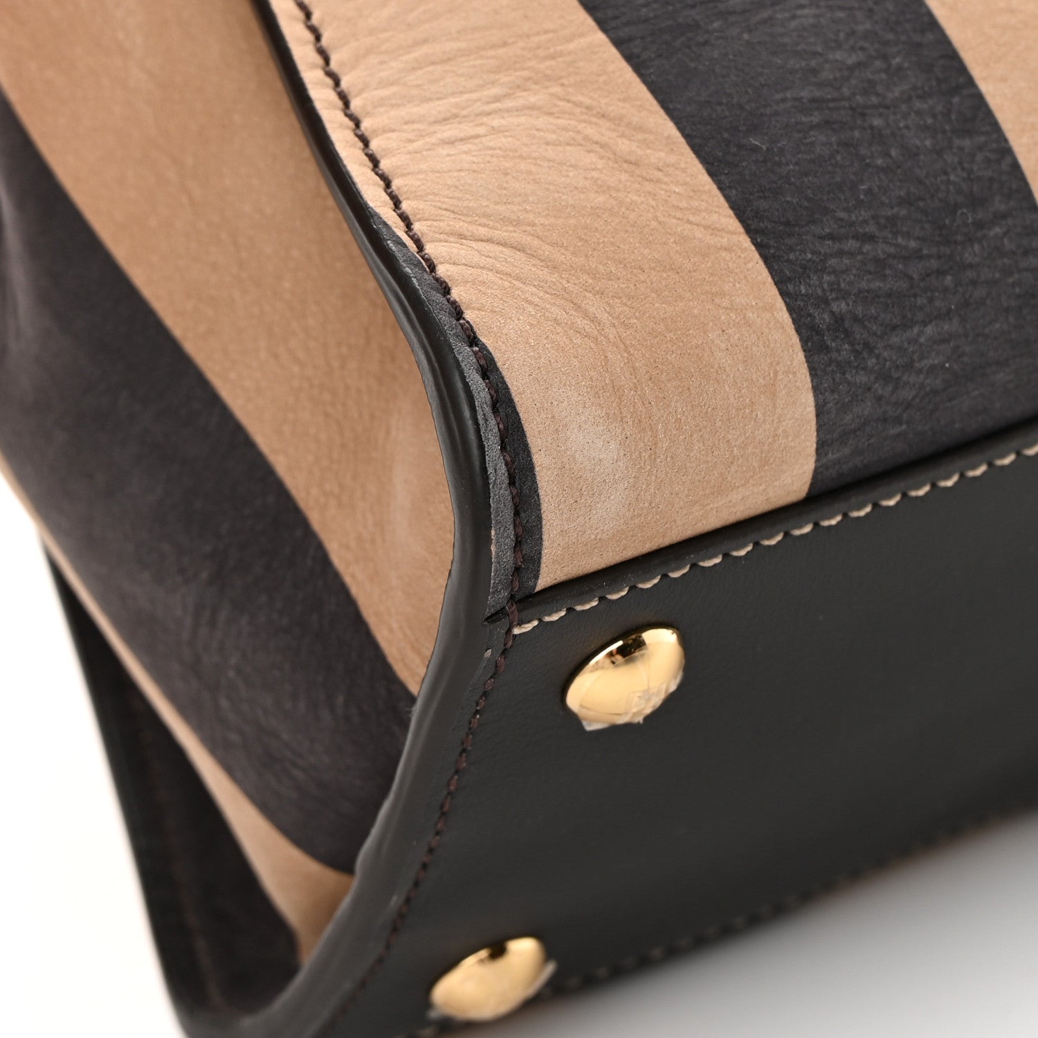 Fendi Vitello Nabuk Seta Pequin Medium Peekaboo Iconic Satchel Tobacco Moro Ebano 12 of 14