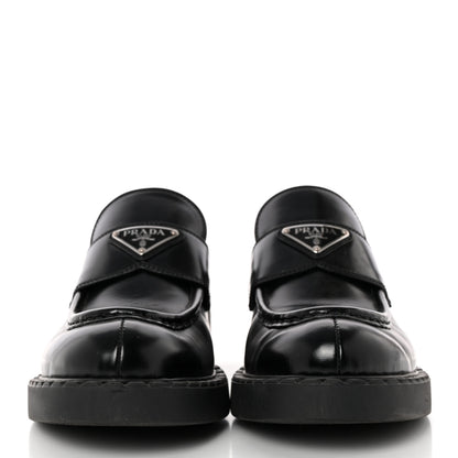 Prada Spazzolato Metal Triangle Logo 50mm Loafers 39 Black 2 of 13