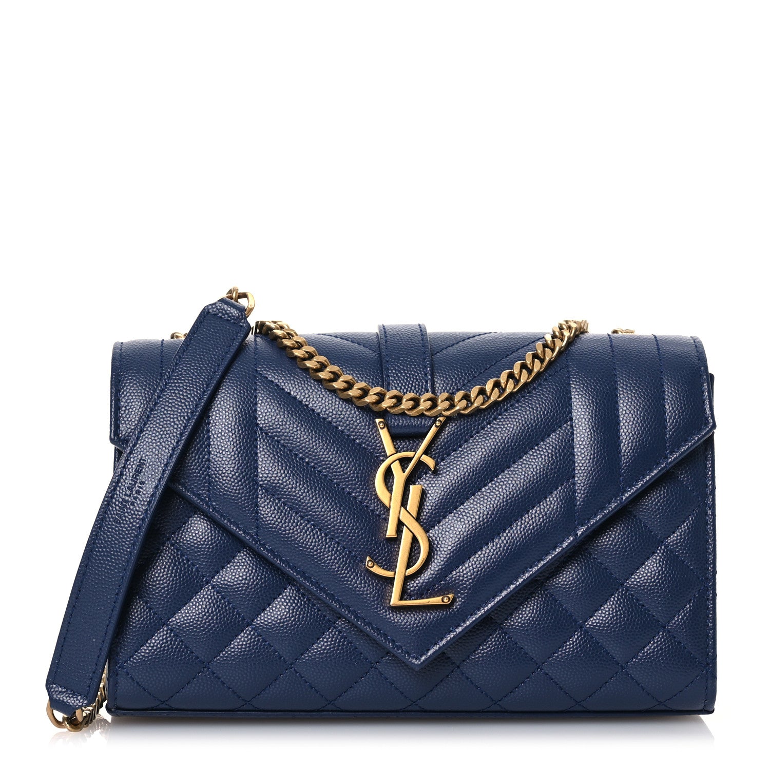 Saint Laurent Grain De Poudre Textured Mixed Matelasse Triquilt Small Monogram Satchel Blue Charron 1 of 12