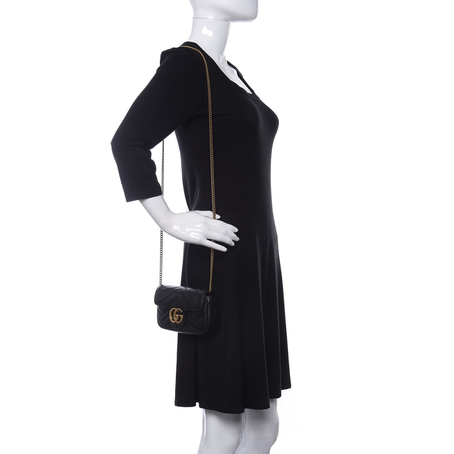 Calfskin Matelasse Super Mini GG Marmont Shoulder Bag Black