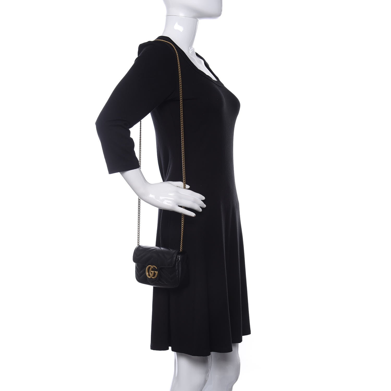 Gucci Calfskin Matelasse Super Mini GG Marmont Shoulder Bag Black 2 of 11