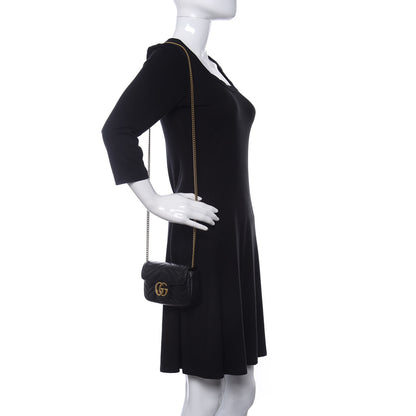 Gucci Calfskin Matelasse Super Mini GG Marmont Shoulder Bag Black 2 of 11