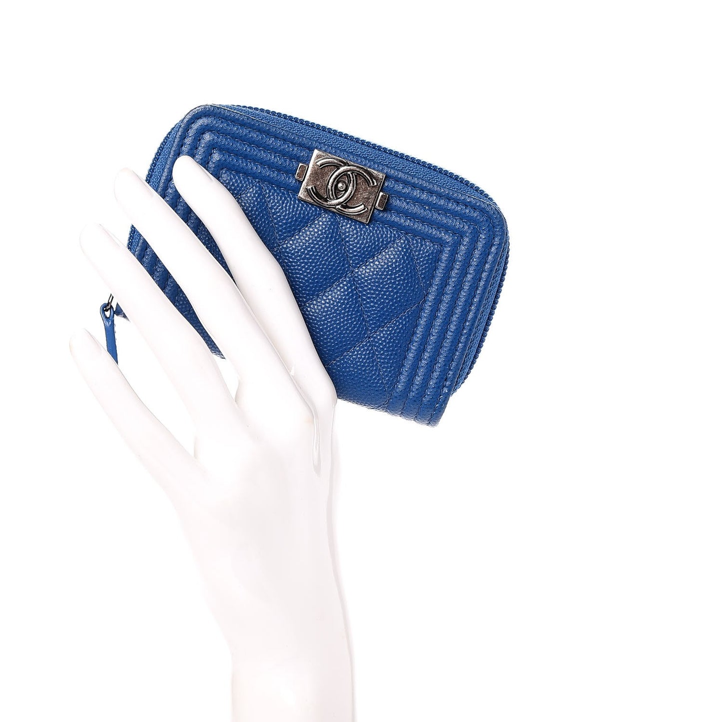 Caviar Quilted Boy Zip Around Coin Purse Wallet Blue