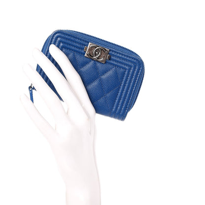 Chanel Caviar Quilted Boy Zip Around Coin Purse Wallet Blue 2 of 8