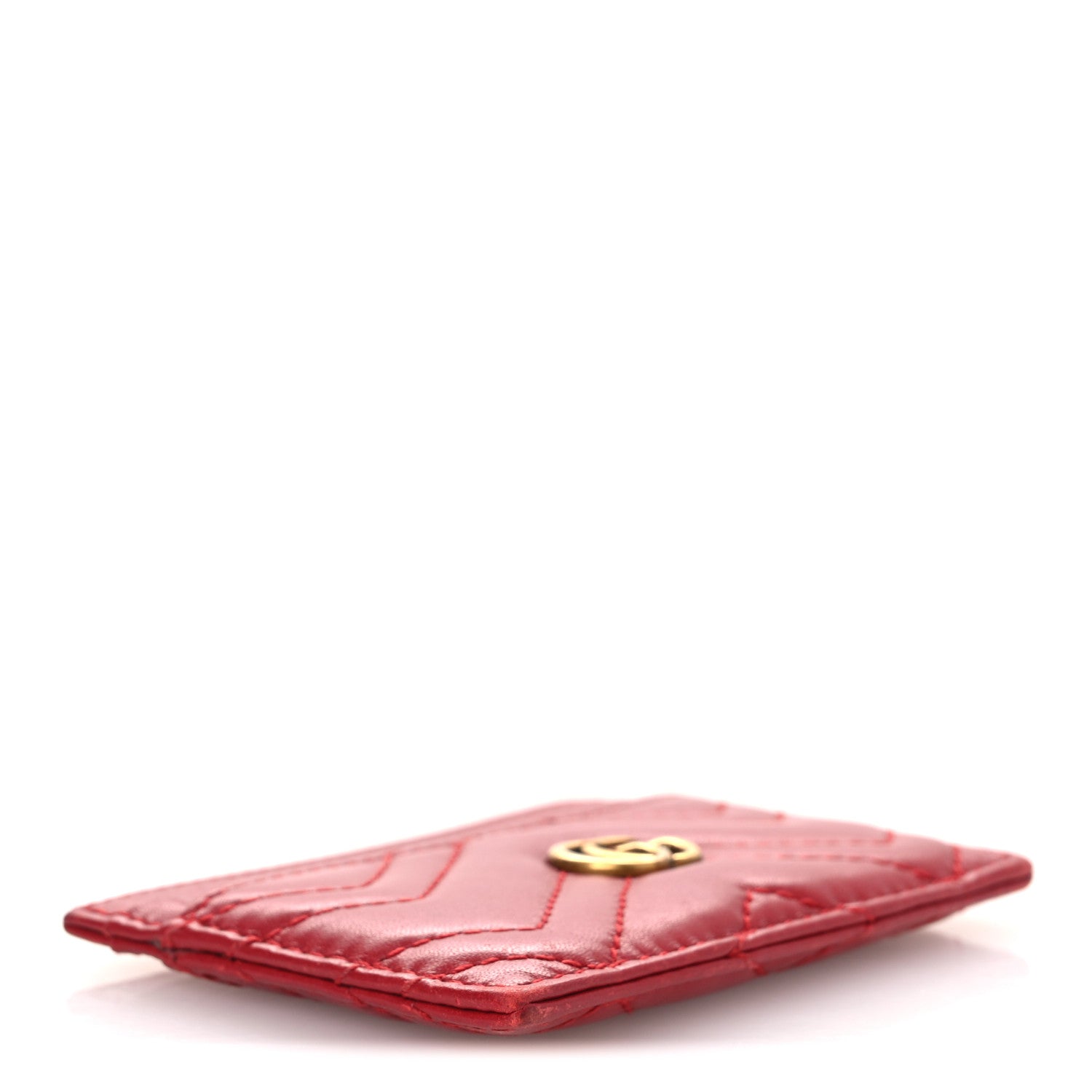 Gucci Calfskin Matelasse GG Marmont Card Holder Hibiscus Red 3 of 8