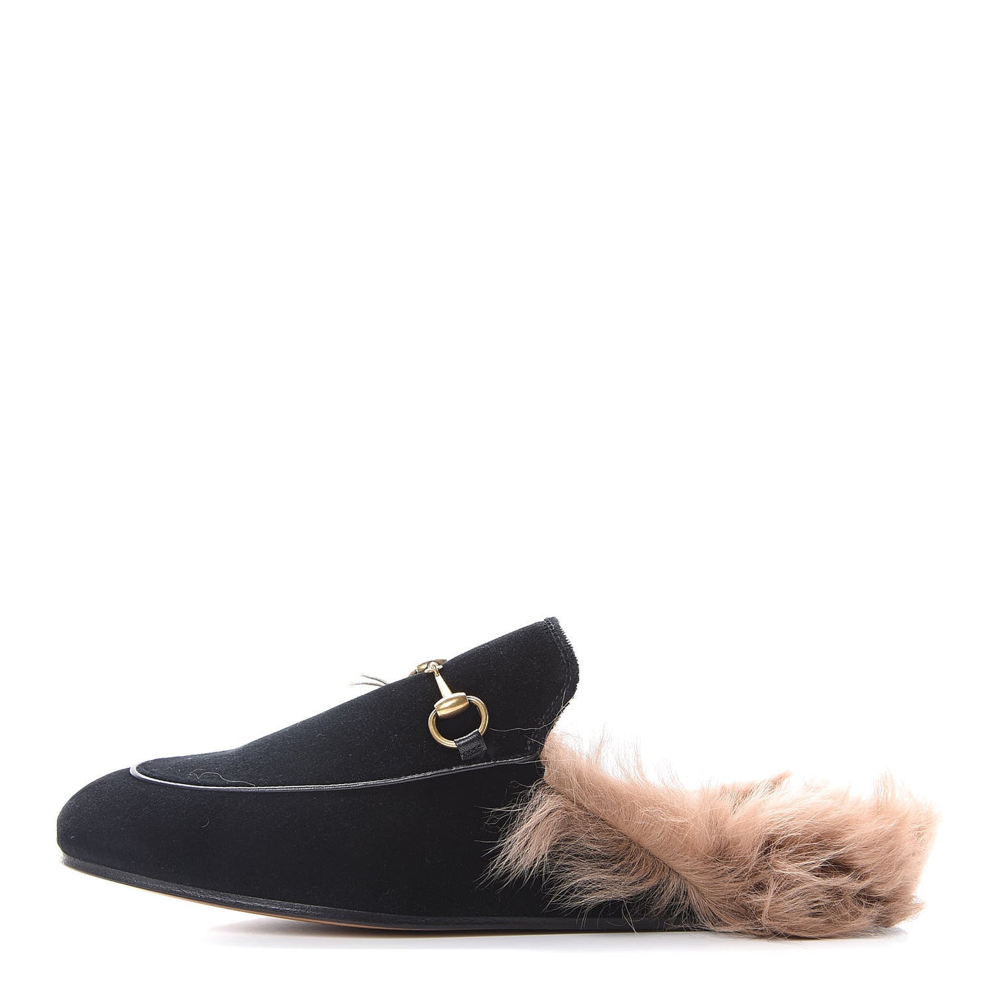 Velvet Fur Womens Princetown Slippers 39.5 Black