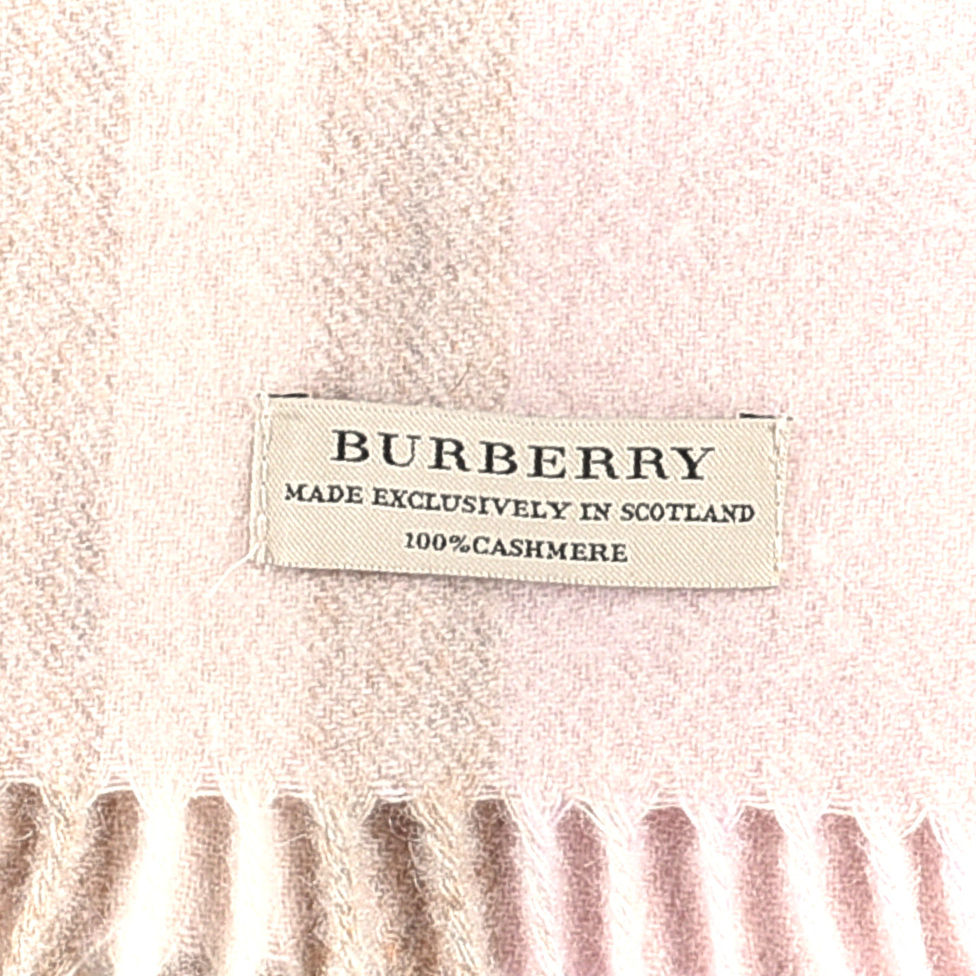 Cashmere Giant Check Fringe Scarf Pink