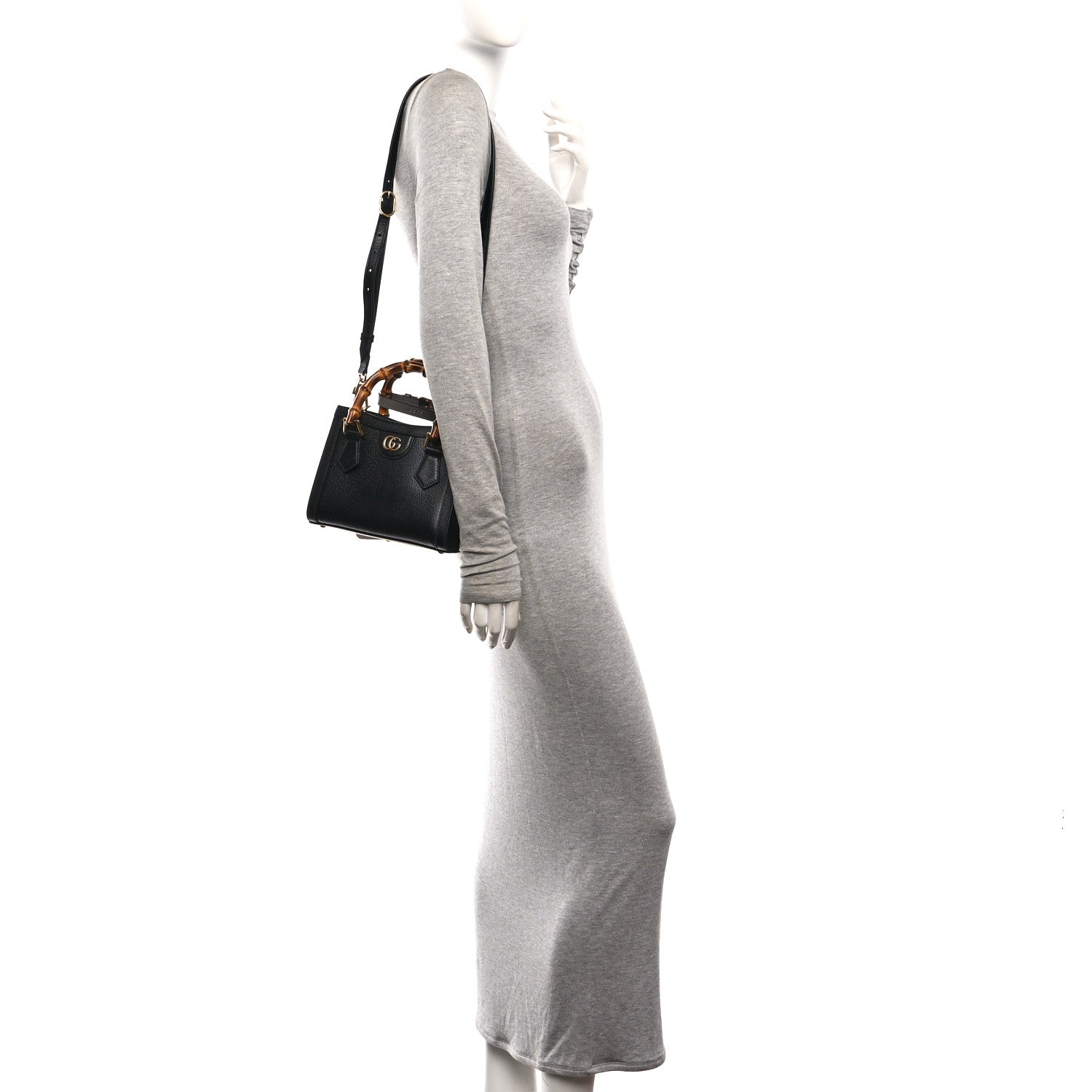 Gucci Textured Dollar Calfskin Web Mini Diana Tote Bag Black Dusty Grey 2 of 11