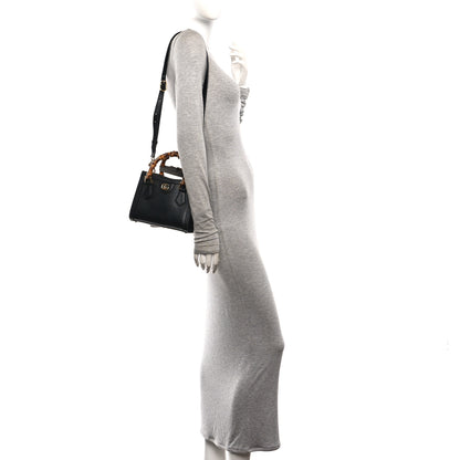 Gucci Textured Dollar Calfskin Web Mini Diana Tote Bag Black Dusty Grey 2 of 11