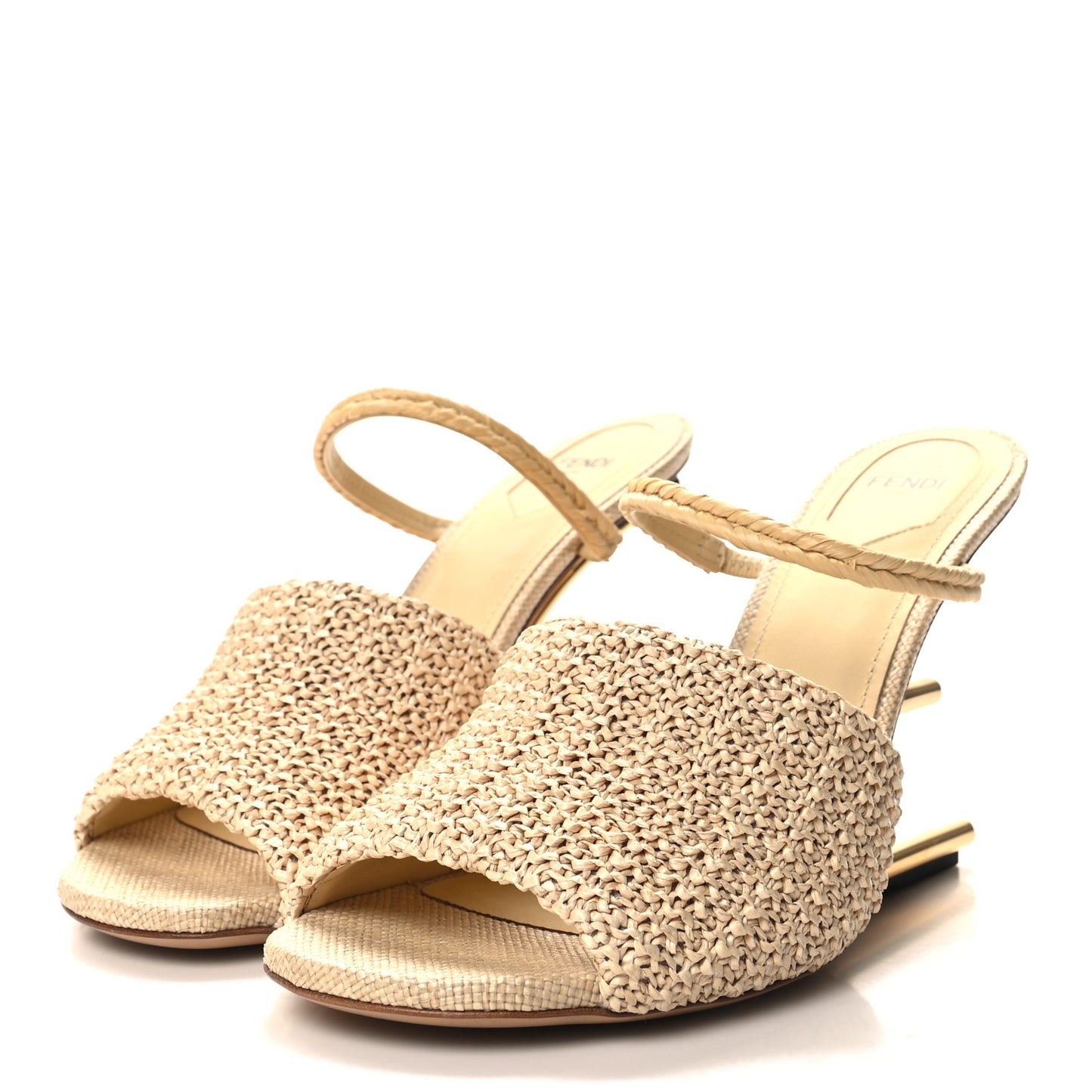 Raffia Intreccio Fendi First 95mm Slide Sandals 41 Paglia