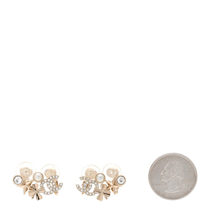 Chanel Crystal Pearl Sergeant CC Clip On Earrings Gold 2 of 5