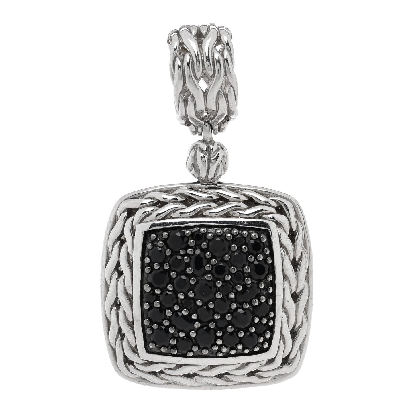Sterling Silver Black Sapphire Classic Chain Square Pendant