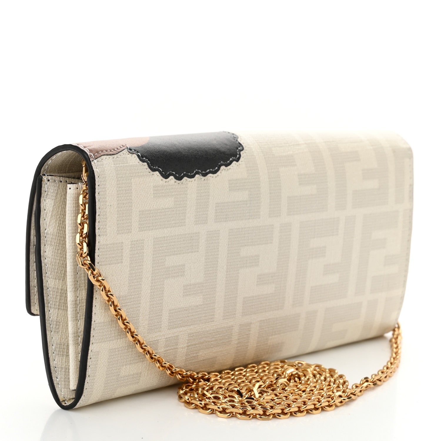 Fendi Glazed Fabric Vitello Liberty FF Logo Bikini Girls Inlay Continental Wallet On Chain Bianco Perla Multicolor 3 of 11